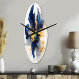 Dark Blue and Gold Strokes I - Asymmetric Metal Wall Clock