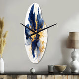 Dark Blue and Gold Strokes I - Asymmetric Metal Wall Clock