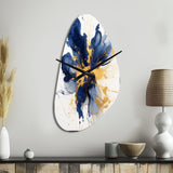 Dark Blue and Gold Strokes I - Asymmetric Metal Wall Clock