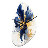 Dark Blue and Gold Strokes I - Asymmetric Metal Wall Clock