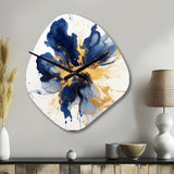 Dark Blue and Gold Strokes I - Asymmetric Metal Wall Clock