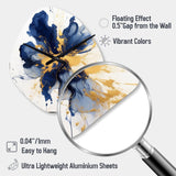 Dark Blue and Gold Strokes I - Asymmetric Metal Wall Clock