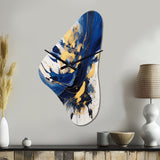 Dark Blue and Gold Strokes V - Asymmetric Metal Wall Clock