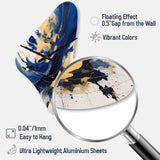 Dark Blue and Gold Strokes V - Asymmetric Metal Wall Clock