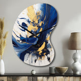Dark Blue and Gold Strokes V - Asymmetric Metal Wall Clock