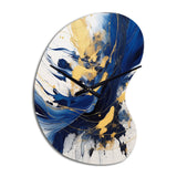 Dark Blue and Gold Strokes V - Asymmetric Metal Wall Clock