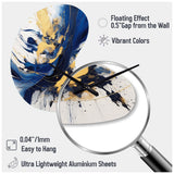 Dark Blue and Gold Strokes V - Asymmetric Metal Wall Clock