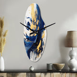 Dark Blue and Gold Strokes V - Asymmetric Metal Wall Clock