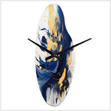 Dark Blue and Gold Strokes V - Asymmetric Metal Wall Clock
