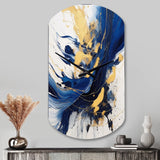 Dark Blue and Gold Strokes V - Asymmetric Metal Wall Clock