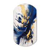 Dark Blue and Gold Strokes V - Asymmetric Metal Wall Clock