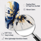 Dark Blue and Gold Strokes V - Asymmetric Metal Wall Clock