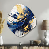 Dark Blue and Gold Strokes V - Asymmetric Metal Wall Clock