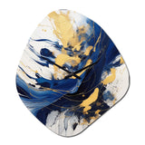 Dark Blue and Gold Strokes V - Asymmetric Metal Wall Clock