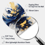 Dark Blue and Gold Strokes V - Asymmetric Metal Wall Clock