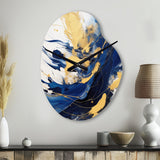 Dark Blue and Gold Strokes V - Asymmetric Metal Wall Clock