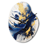 Dark Blue and Gold Strokes V - Asymmetric Metal Wall Clock
