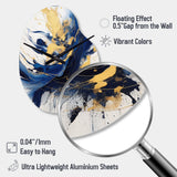 Dark Blue and Gold Strokes V - Asymmetric Metal Wall Clock