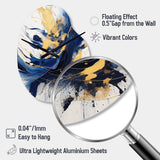 Dark Blue and Gold Strokes V - Asymmetric Metal Wall Clock