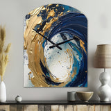 Dark Blue and Gold Strokes VI - Asymmetric Metal Wall Clock