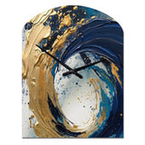 Dark Blue and Gold Strokes VI - Asymmetric Metal Wall Clock