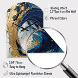 Dark Blue and Gold Strokes VI - Asymmetric Metal Wall Clock