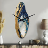 Dark Blue and Gold Strokes VI - Asymmetric Metal Wall Clock