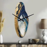 Dark Blue and Gold Strokes VI - Asymmetric Metal Wall Clock