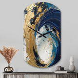 Dark Blue and Gold Strokes VI - Asymmetric Metal Wall Clock