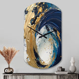 Dark Blue and Gold Strokes VI - Asymmetric Metal Wall Clock