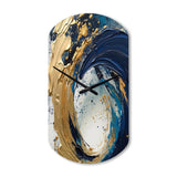 Dark Blue and Gold Strokes VI - Asymmetric Metal Wall Clock