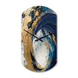 Dark Blue and Gold Strokes VI - Asymmetric Metal Wall Clock