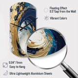 Dark Blue and Gold Strokes VI - Asymmetric Metal Wall Clock