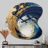 Dark Blue and Gold Strokes VI - Asymmetric Metal Wall Clock