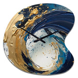 Dark Blue and Gold Strokes VI - Asymmetric Metal Wall Clock