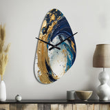 Dark Blue and Gold Strokes VI - Asymmetric Metal Wall Clock