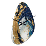 Dark Blue and Gold Strokes VI - Asymmetric Metal Wall Clock
