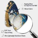 Dark Blue and Gold Strokes VI - Asymmetric Metal Wall Clock