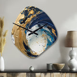 Dark Blue and Gold Strokes VI - Asymmetric Metal Wall Clock
