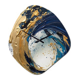 Dark Blue and Gold Strokes VI - Asymmetric Metal Wall Clock