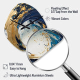 Dark Blue and Gold Strokes VI - Asymmetric Metal Wall Clock