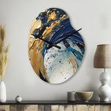 Dark Blue and Gold Strokes VI - Asymmetric Metal Wall Clock