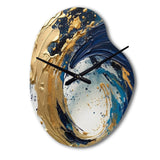 Dark Blue and Gold Strokes VI - Asymmetric Metal Wall Clock
