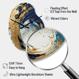 Dark Blue and Gold Strokes VI - Asymmetric Metal Wall Clock