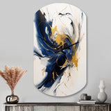 Dark Blue and Gold Strokes VII - Asymmetric Metal Wall Clock