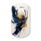 Dark Blue and Gold Strokes VII - Asymmetric Metal Wall Clock