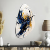 Dark Blue and Gold Strokes VII - Asymmetric Metal Wall Clock