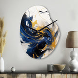 Dark Blue and Gold Strokes VII - Asymmetric Metal Wall Clock