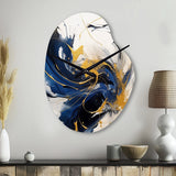 Dark Blue and Gold Strokes VII - Asymmetric Metal Wall Clock