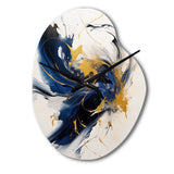 Dark Blue and Gold Strokes VII - Asymmetric Metal Wall Clock